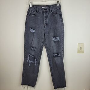 Pacsun Women's 100% Cotton Distressed Black Jeans Raw Hem Crop Goth Grunge 26